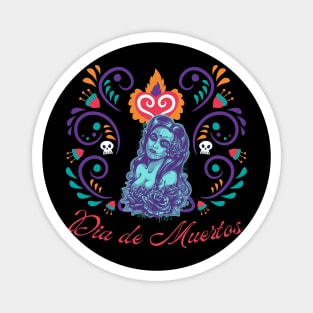 Decorated Female Dia de Muertos Magnet